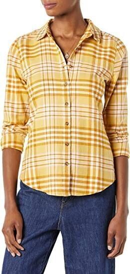 Goodthreads Brushed Flannel Drop-Shoulder Long-Sleeve Shirt,Ochre/Kilt Plaid, XS