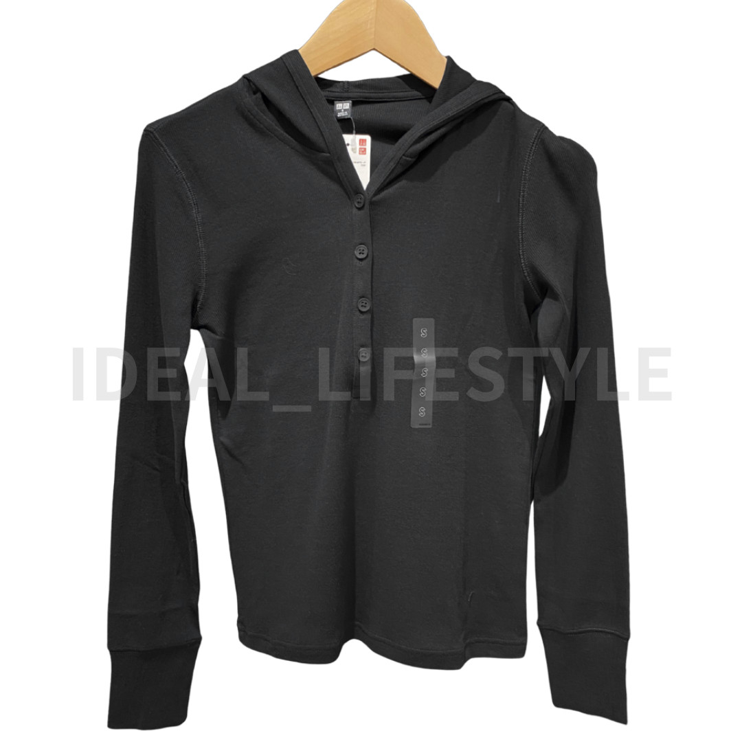 UNIQLO Hooded Ribbed T-Shirt S M L XL XXL 3XL Hoodie Top Women 488298 NWT