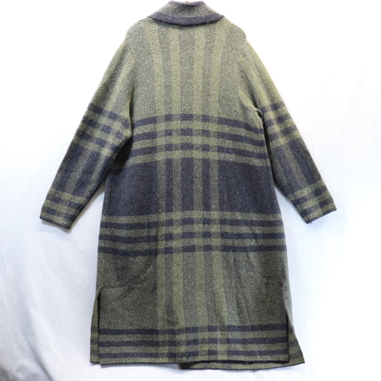 J Jill Wool Blend Open Front Cardigan Coat Maxi Plaid Green Black XLT NWT