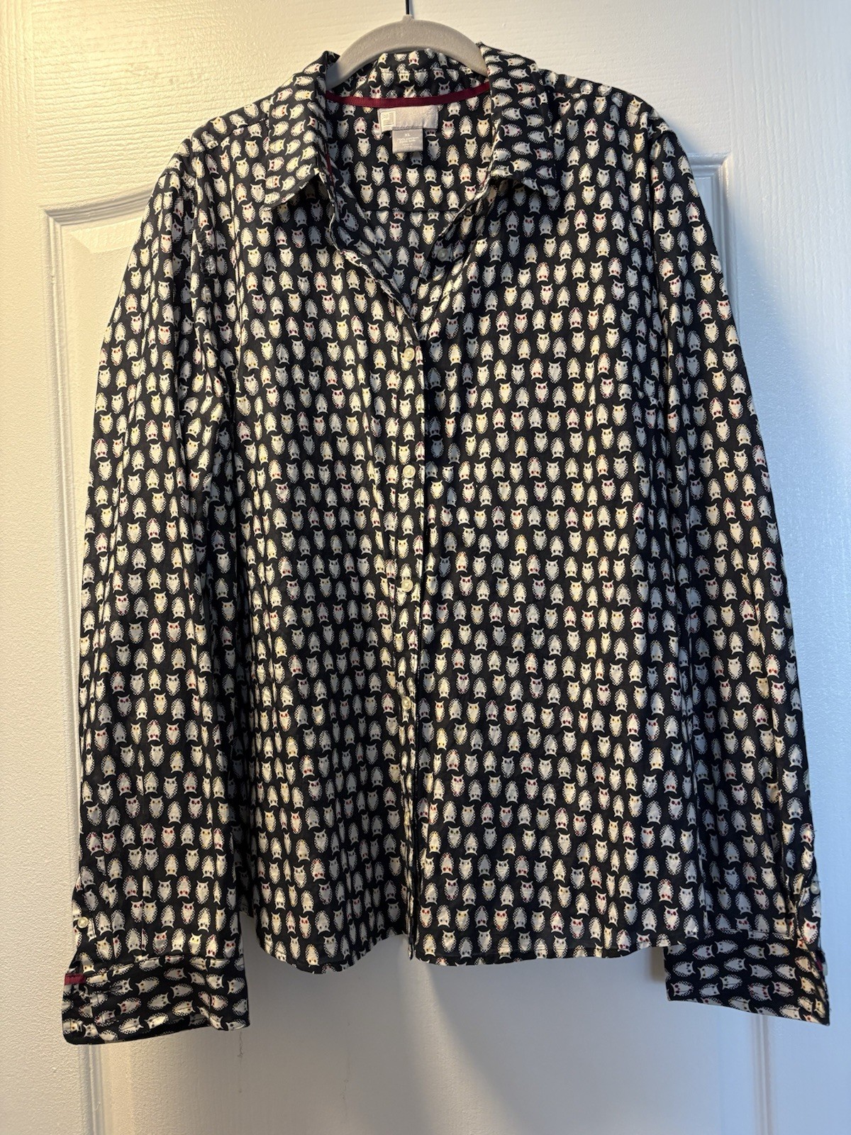 Cotton Silk Blend Lightweight Women XL Owl print button up JCP
