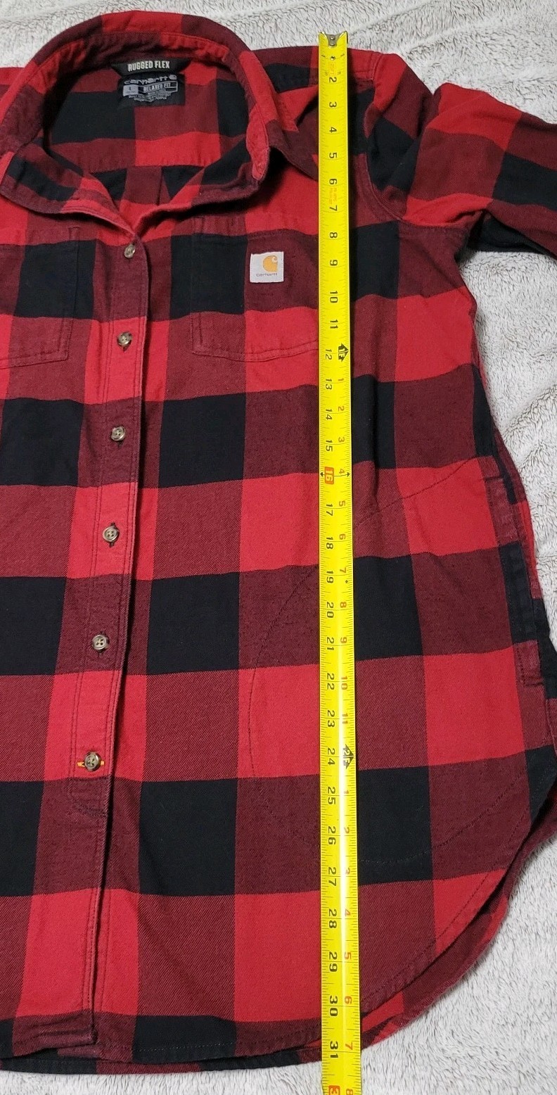 Carhartt Plaid Button Up Womens Size Lg (12-14) Rugged Flex Relaxed Fit Work