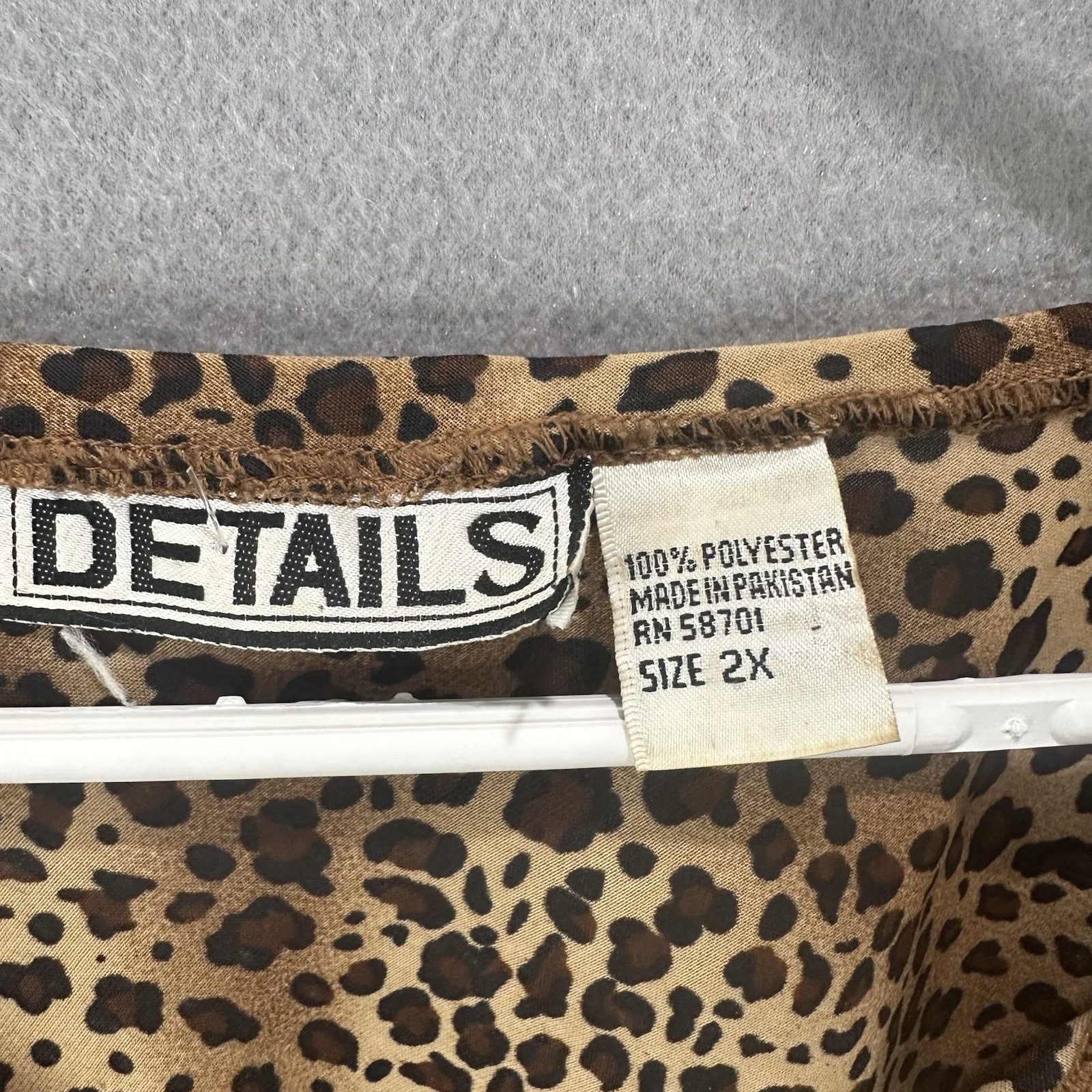 VTG Y2K 90s Leopard Print Sheer Top Sz 2X Bell Sleeve Tie Neck Mob Wife