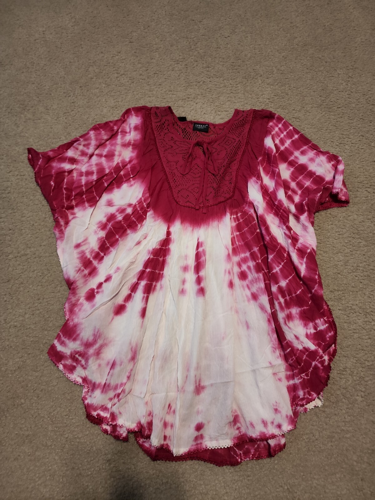 Sakkas Fushia White Tie Dye Sleeve Boho Tunic Top OS NWT