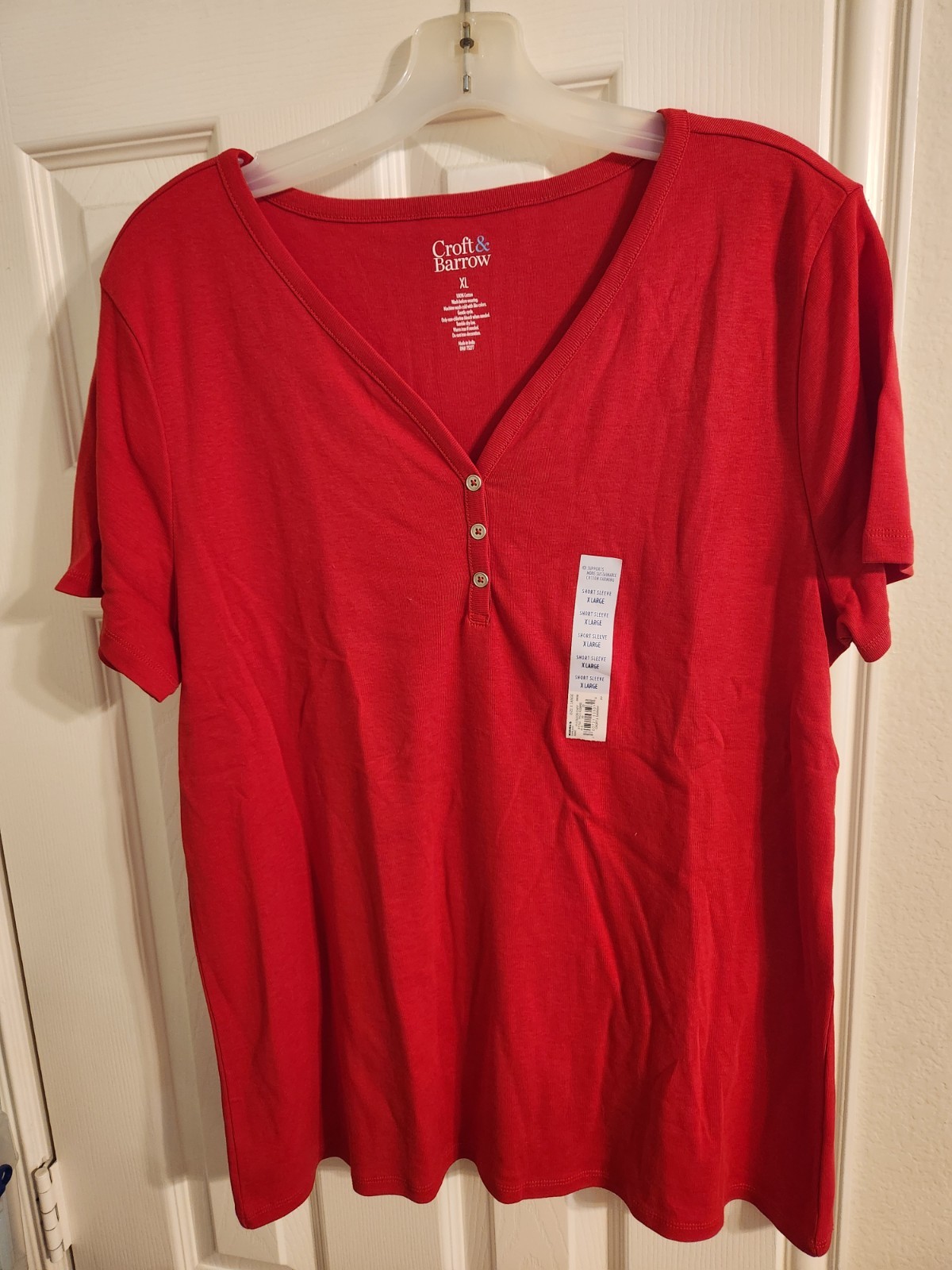 Womens Croft & Barrow Henley Short Sleeve Tee XL NWT Pink or Red