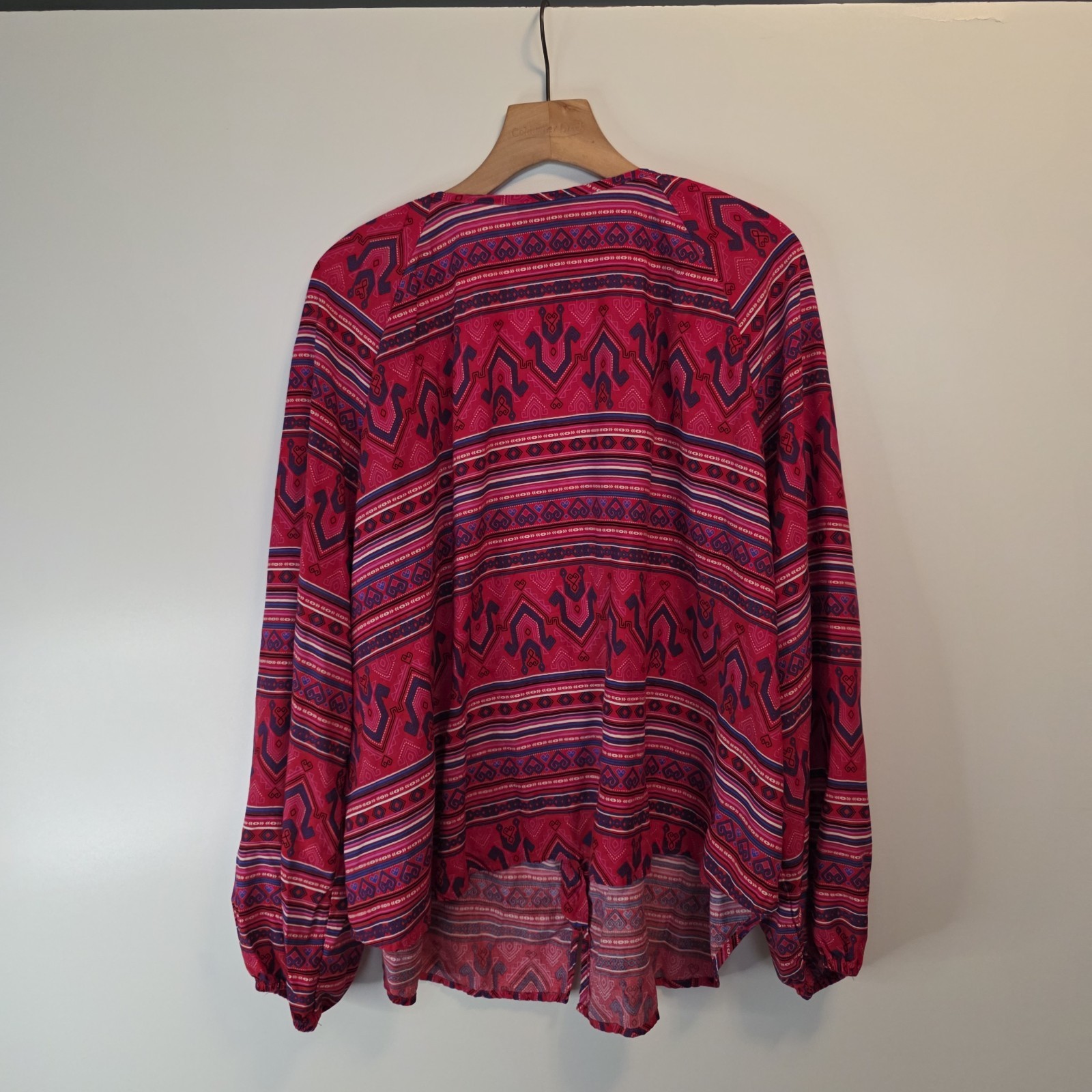 Wrangler Retro Western Blouse Red Aztec Boho Button Front Long Sleeve XL