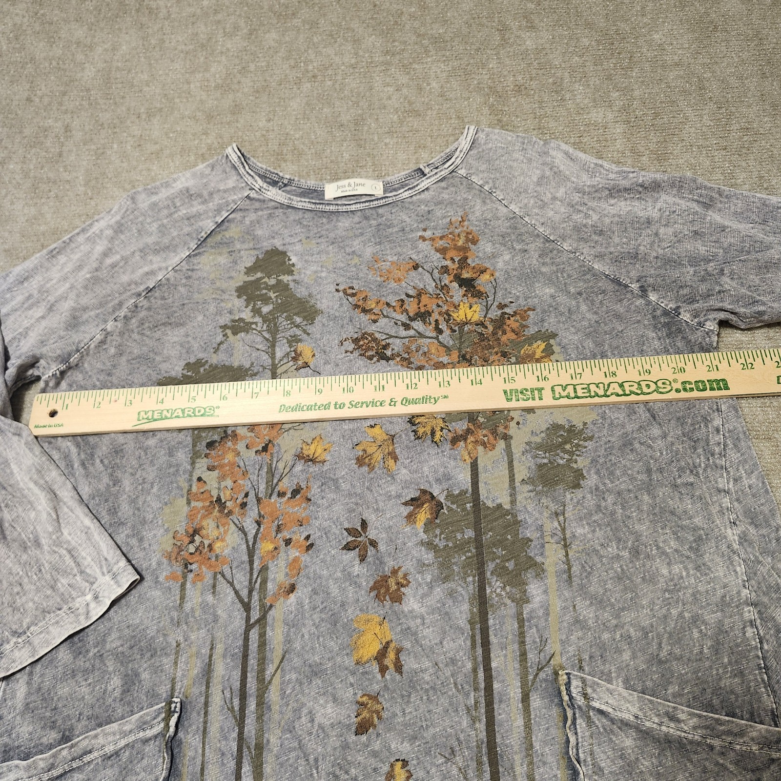 Jess & Jane Top Womens Large Grey Mineral Wash Fall Cotton Floral Tunic Boho