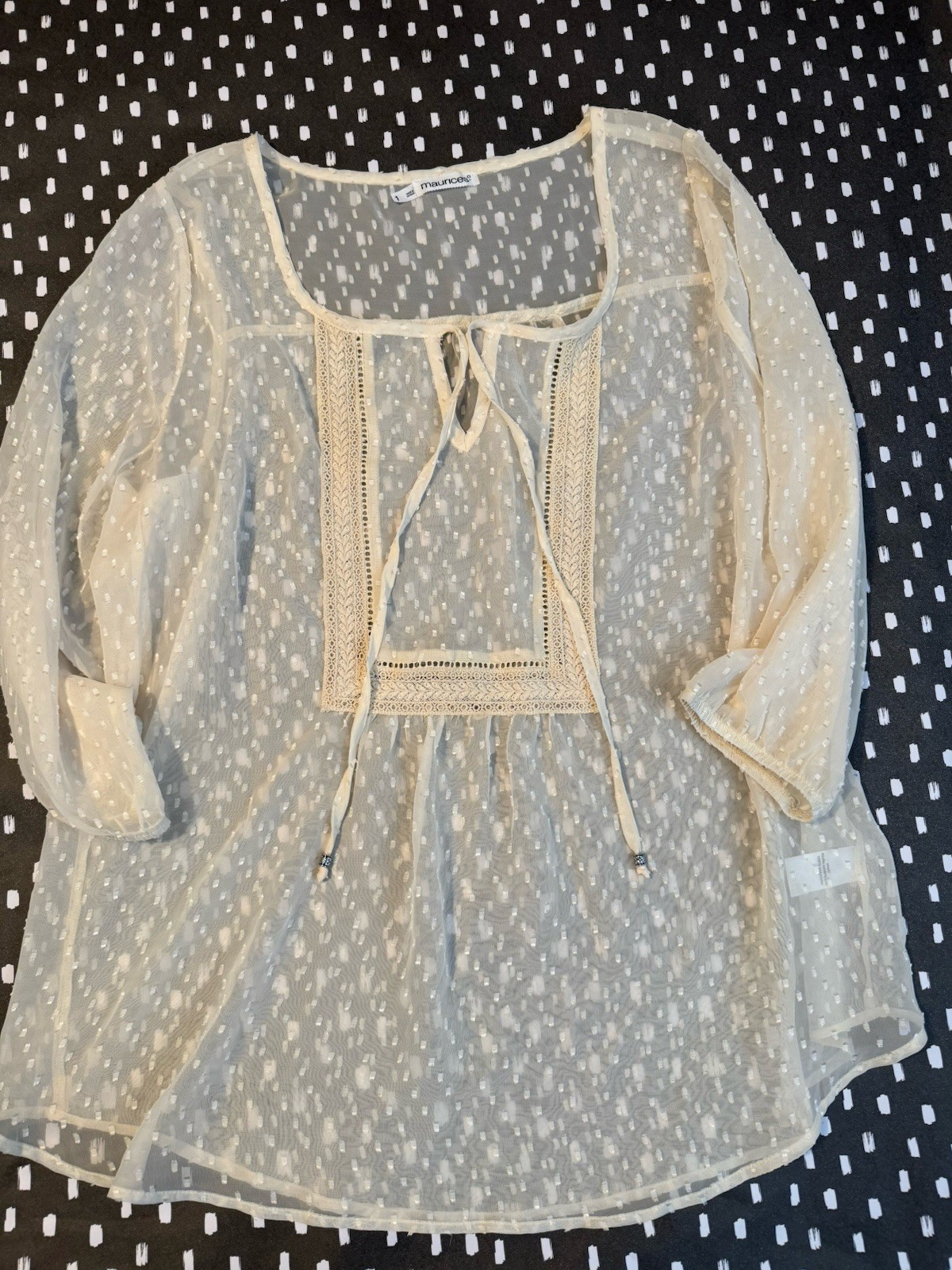 Lot of 4 Maurices Plus Size Women’s 1X Blouses Black, Gray, Floral, Sheer Ivory