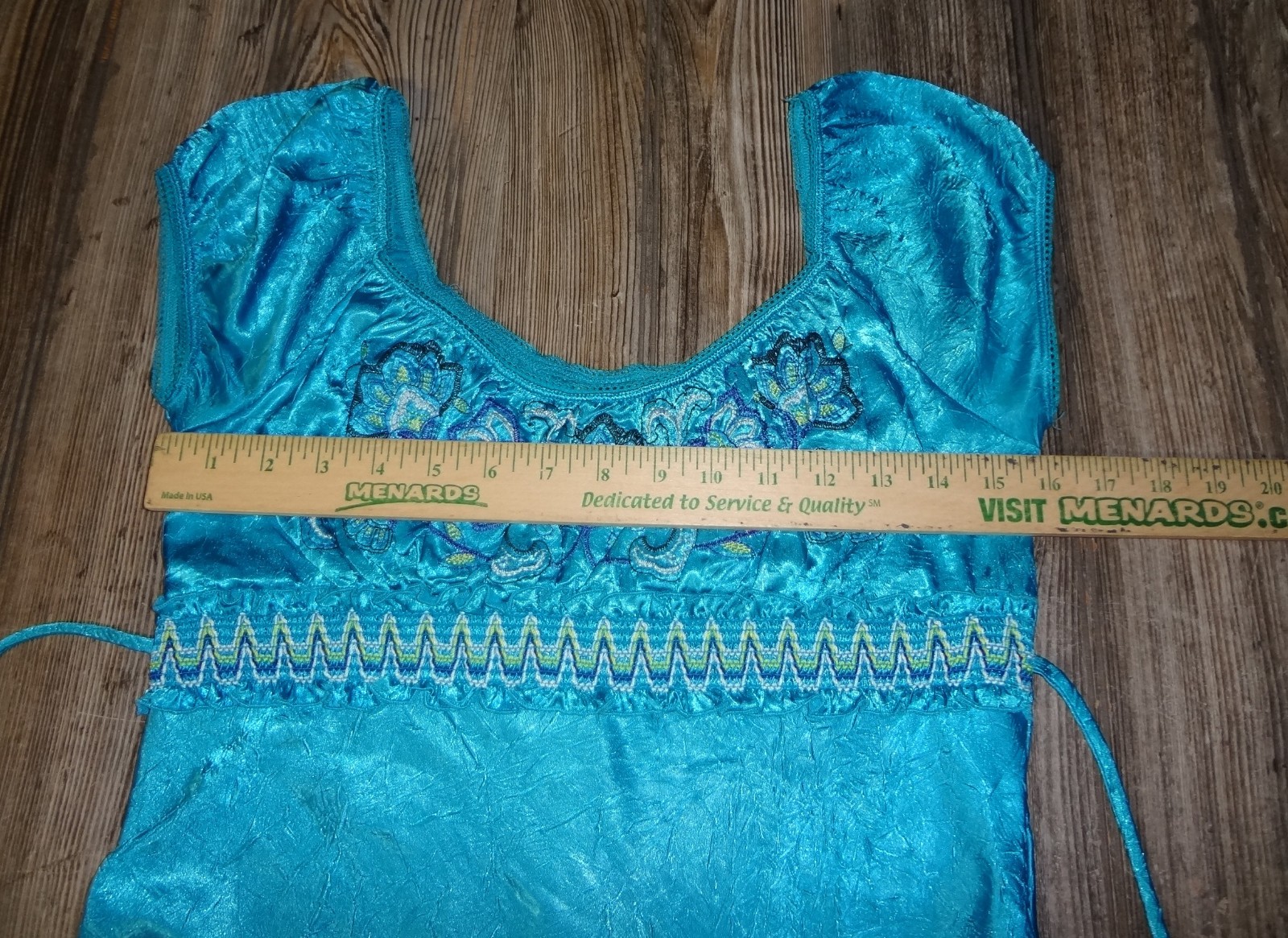 Y2K Turquoise Embroidered Empire Waist Cap Sleeve Womens Sz Medium Boho