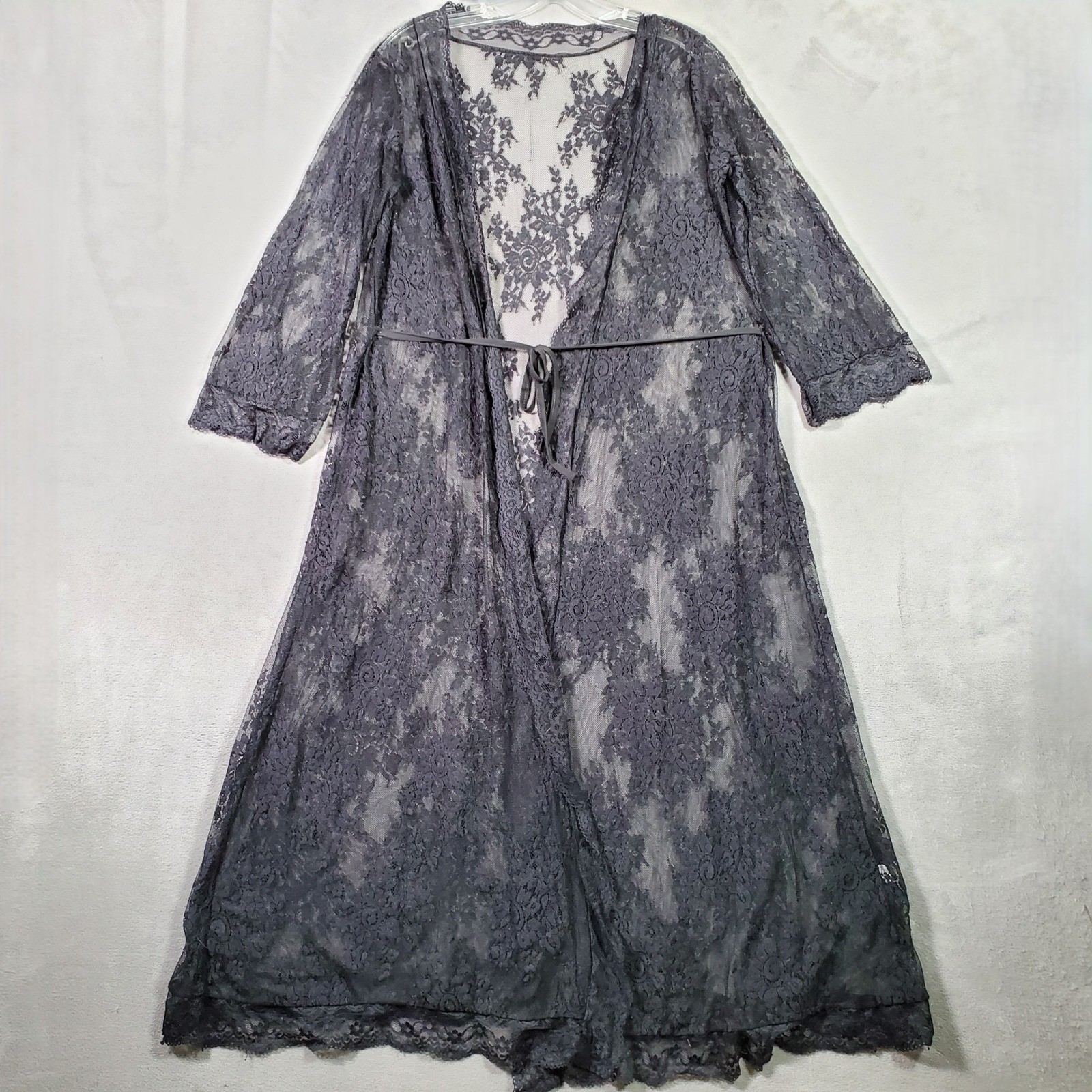 Black Lace Duster Robe Womens OS Sheer Floral Whimsigoth Dark Fairy Romantic
