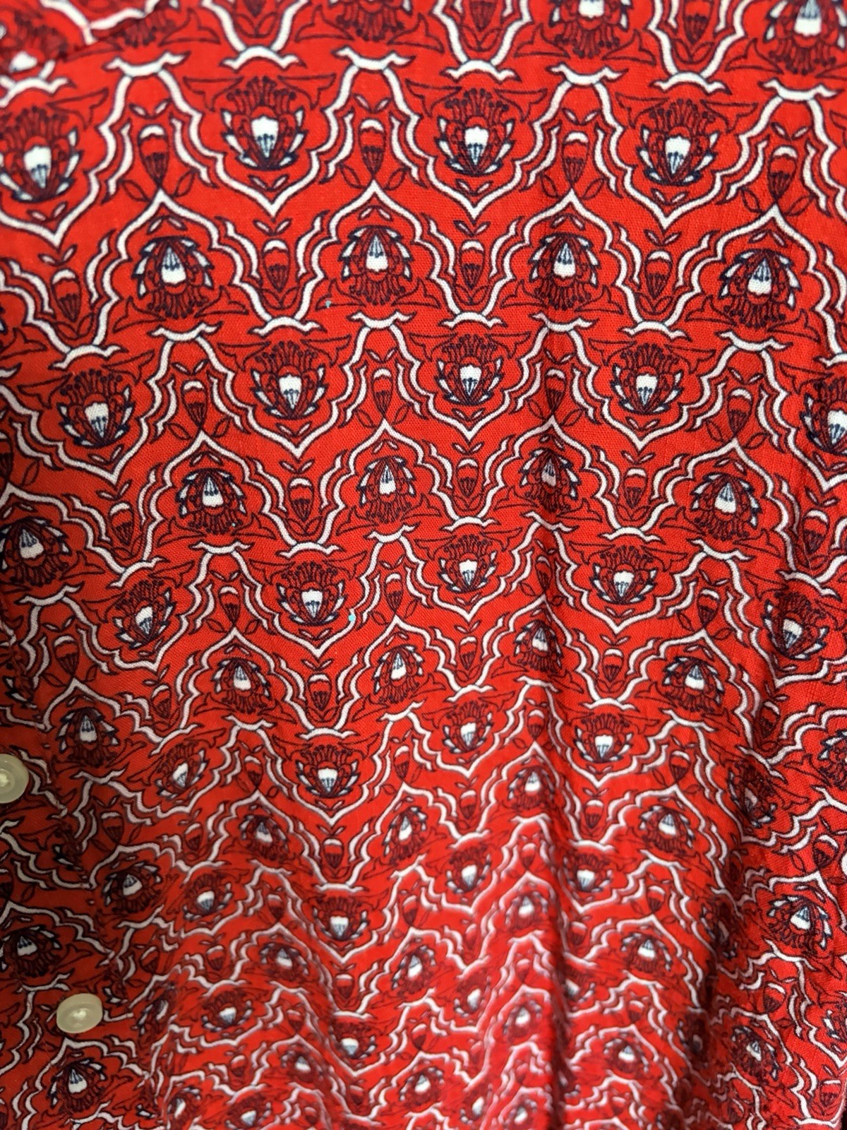 St. John’s Bay Women’s 3X Red Geometric V-Neck 3/4 Sleeve Button Blouse
