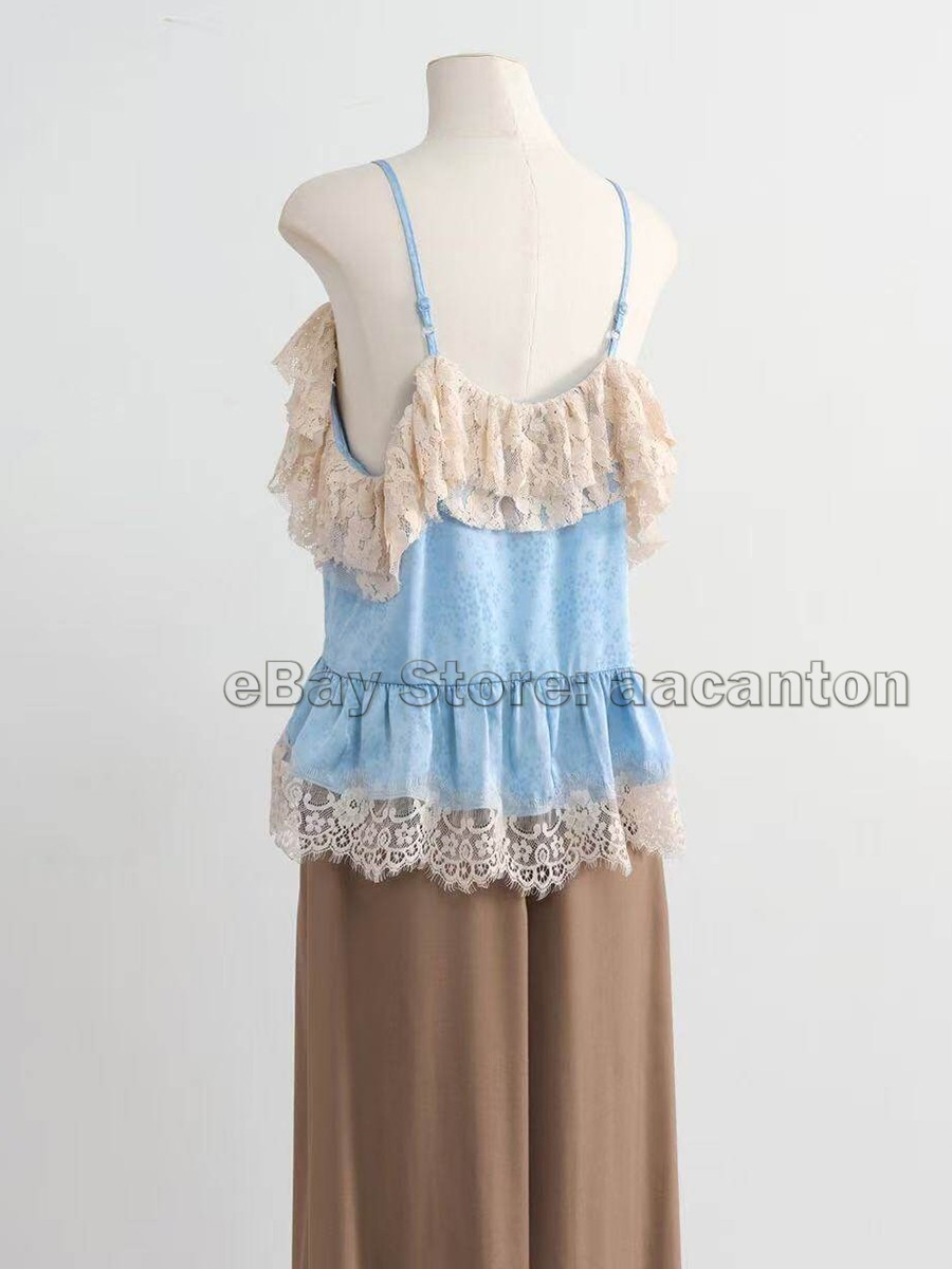 26ss Lace Patchwork Ruffle Camisole Women’s Vacation Short Sleeveless Tops New