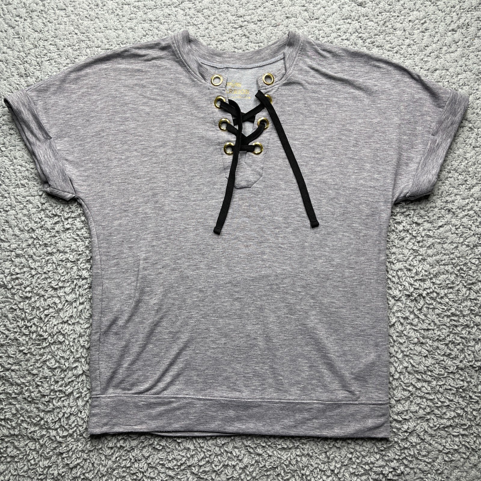 Warrior by Danica Patrick Doleman Sleeve Top Womens Small Gray Lace Up Front