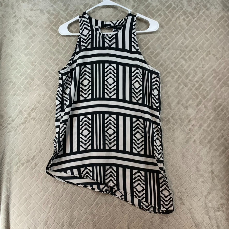Derek Heart Blouse Womens M Asymmetrical Geometric Sleeveless Silky Shiny