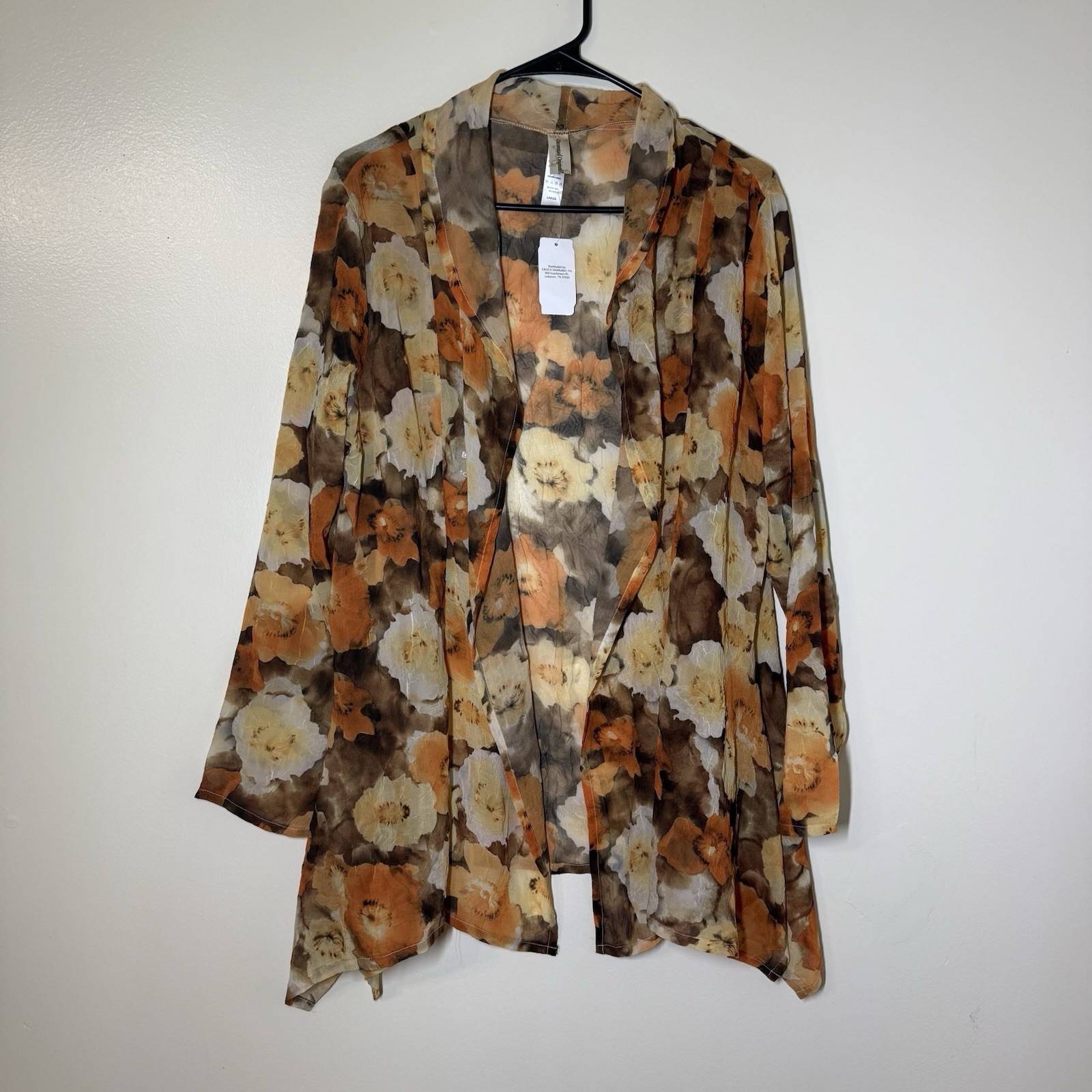 Decorated Originals Floral Lightweight Polyester Open Cardigan Size Large