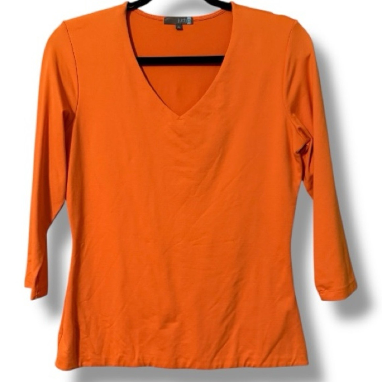 Judyp women’s size medium Deborah 3/4 sleeve v-neck tangerine top stretchy