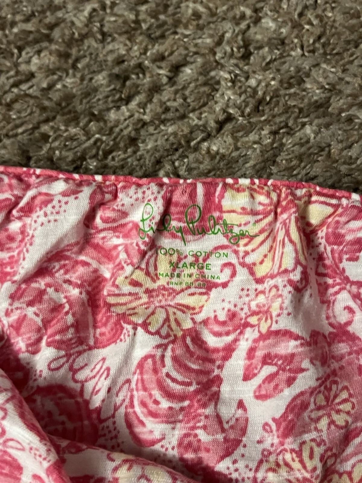 Lilly Pulitzer Off Shoulder Strapless Ruffle Floral Knit Top Pink XL Stretch