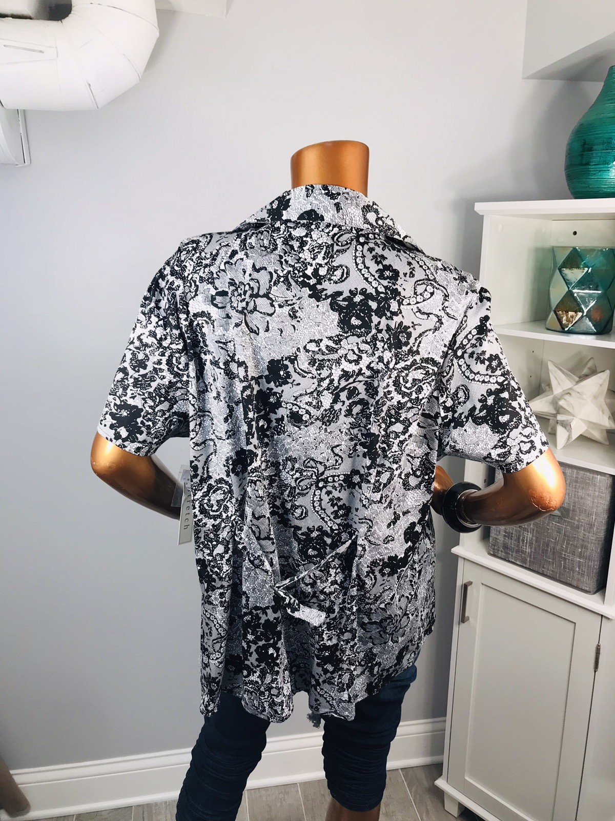 Fred David 2X Plus Top Stretch NWT Floral No-Iron Button Up Shirt Short Sl V Cut