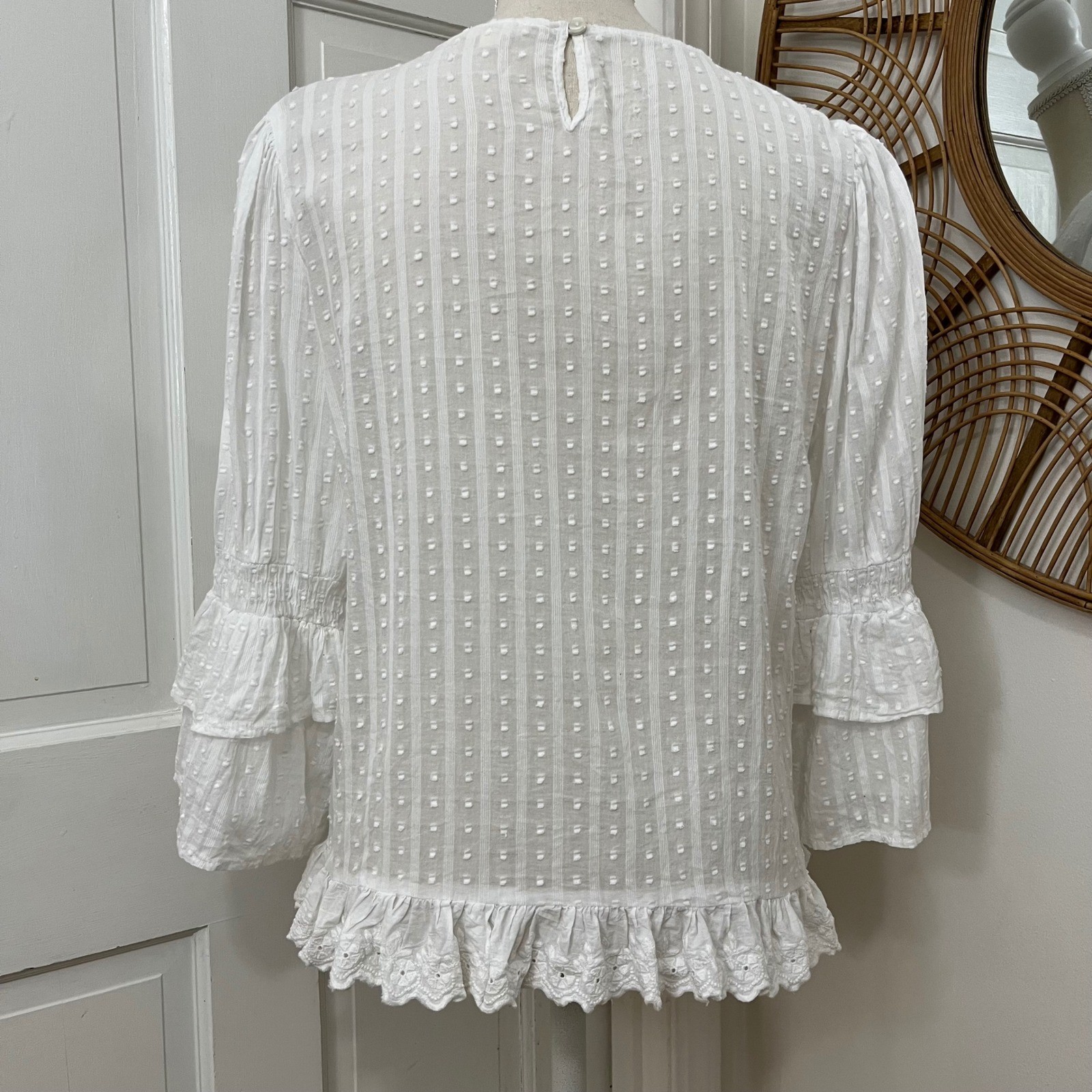 Jennifer & Grace Eyelet Ruffle Blouse M Boho Pirate Victorian Peasant Bride