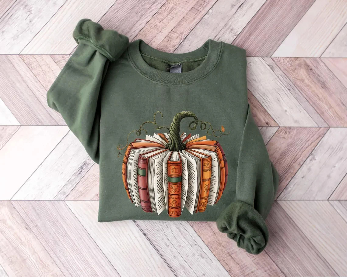 Fall Book Pumpkin Sweatshirt Thanksgiving Book Lover Gift