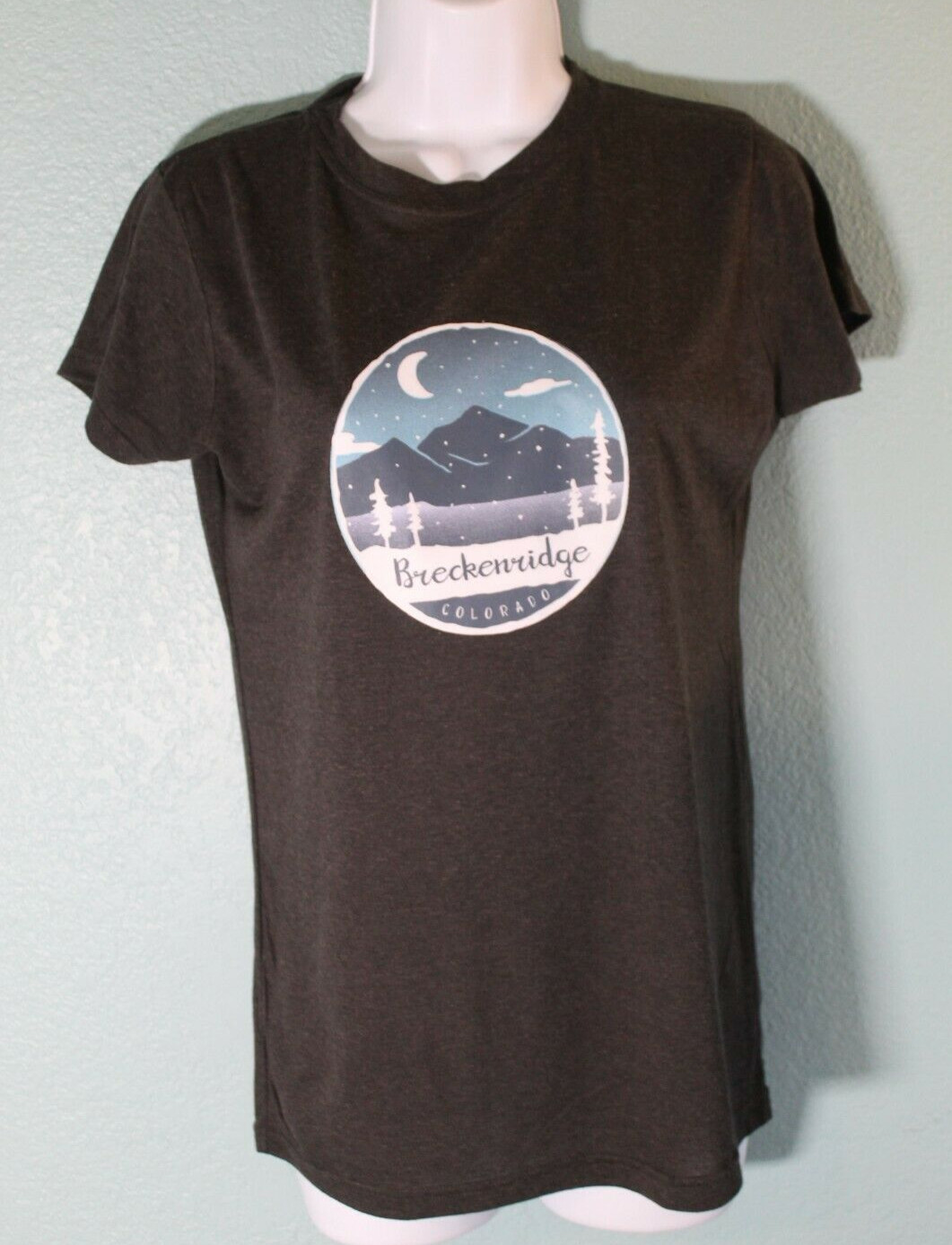 Breckenridge CO Ladies Med Fits Small Beantown Brand T-Shirt Fitted Dark Gray