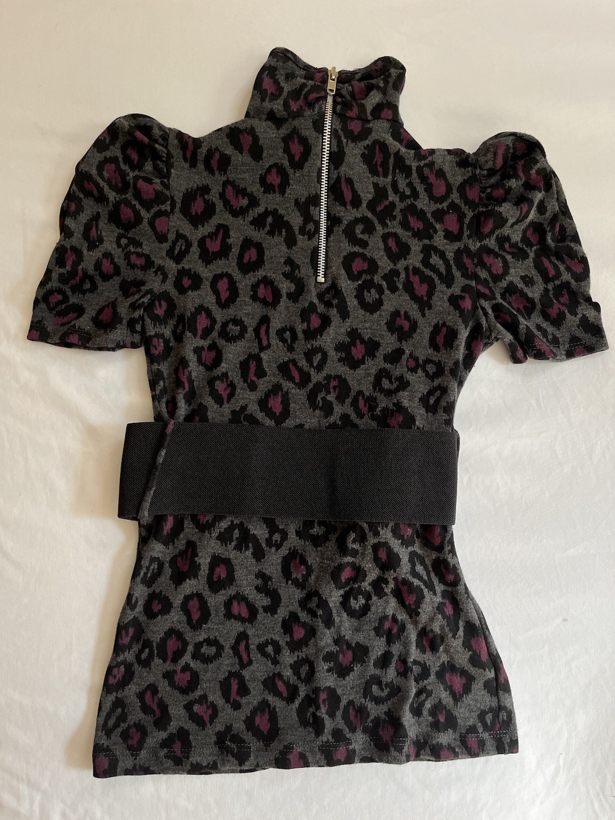 Y2K Club Going Out Shirt Sexy Mock Neck Key Hole Leopard Print Belted Top SMALL
