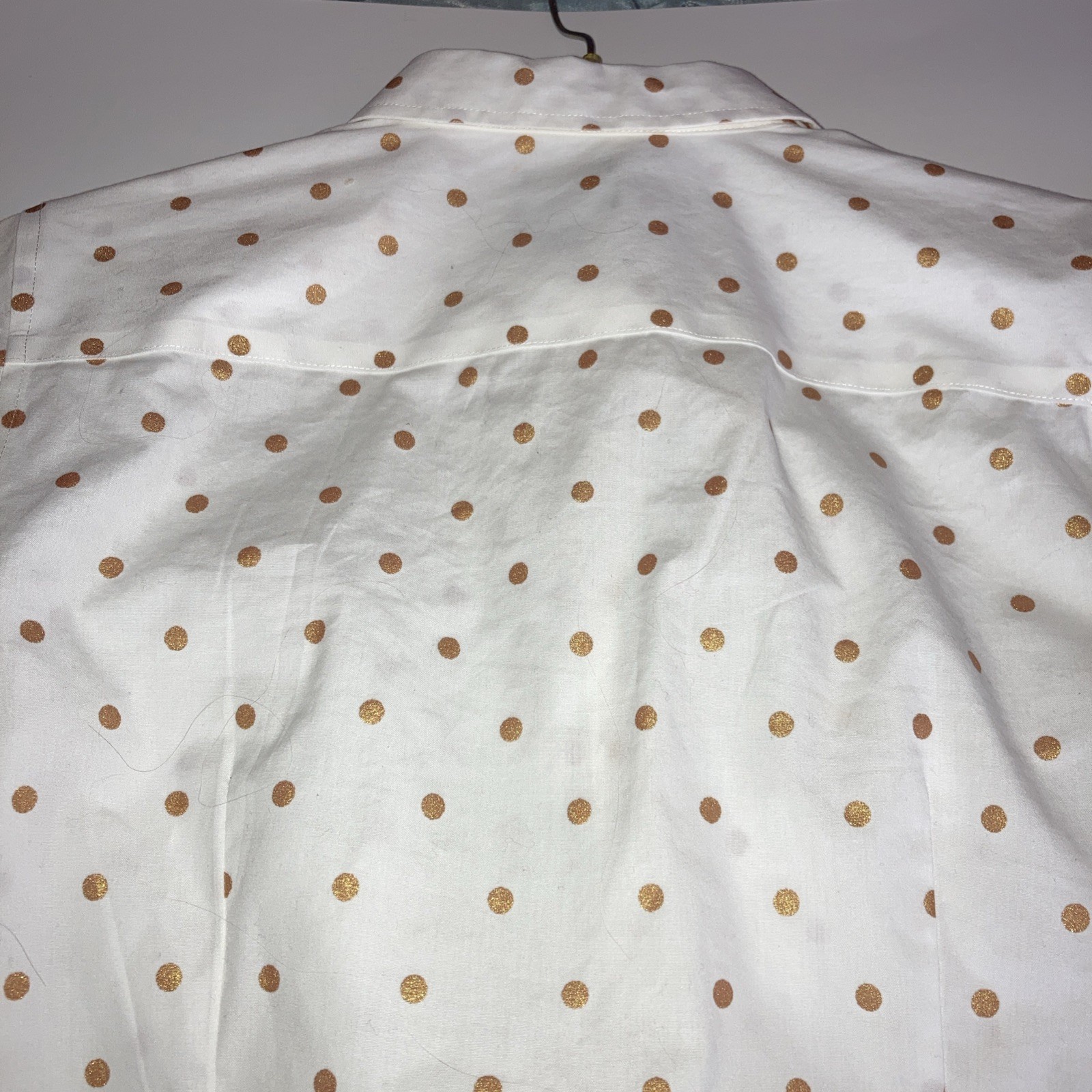 Talbots Women’s Blouse, Button Up W Collar, Size 8P S Polka Dot Pattern, VG
