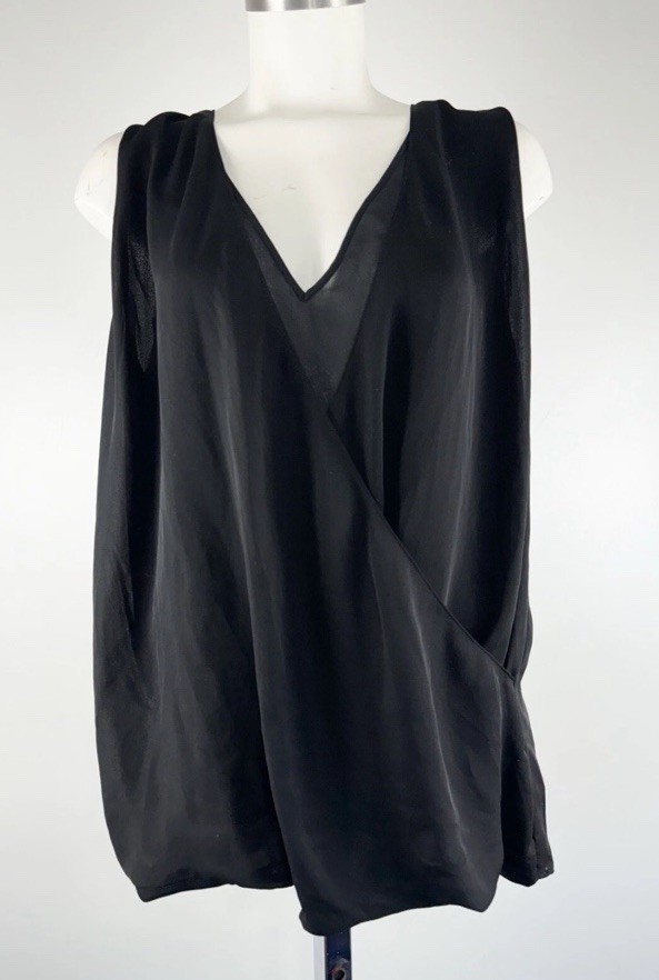 Lauren Ralph Lauren Faux Wrap Top Sz L Black Surplice V Neck Career Staple Piece
