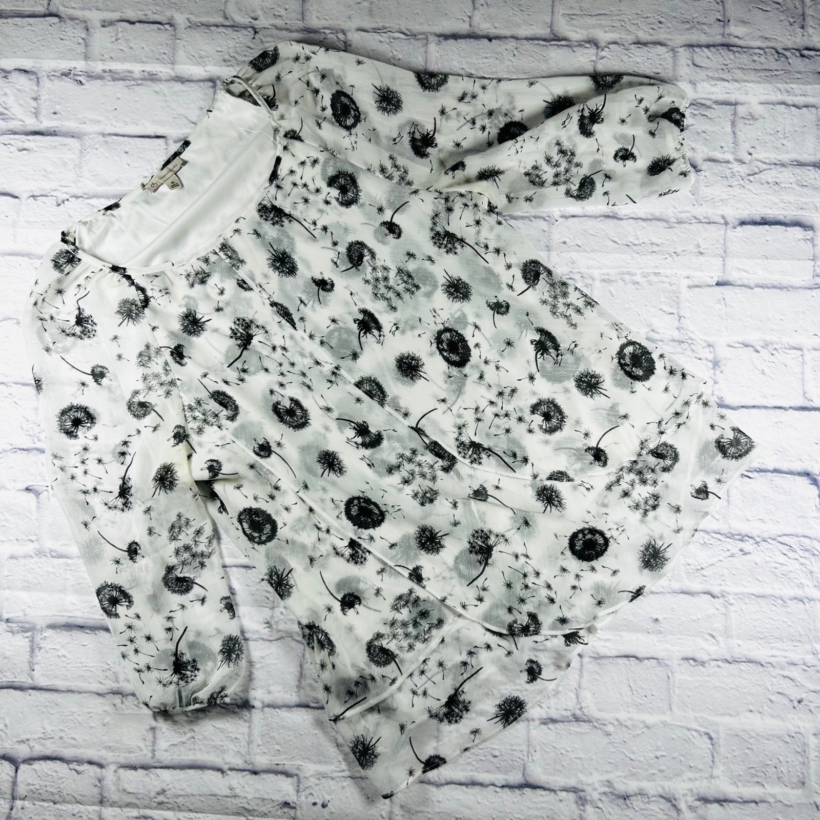 CJ Banks Established 1962 Dandelion Print Blouse White Black XL 3/4 Sleeve