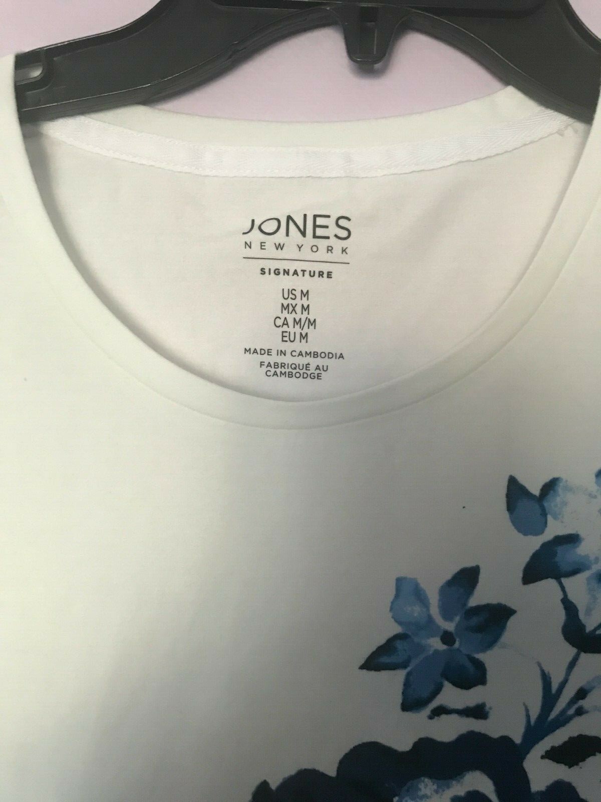 Jones Newyork Cotton Tee Short Sleeve Floral White Blue S,M,L,XL,XXL NWT