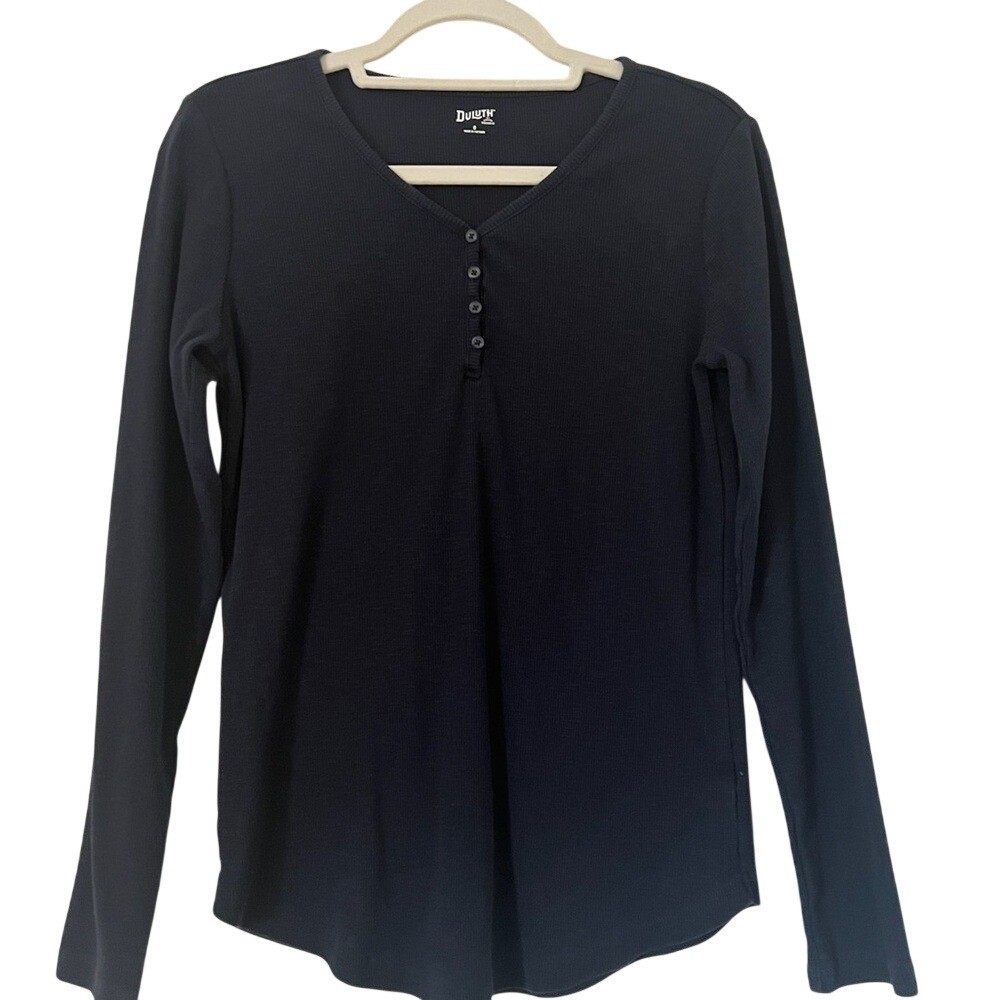 Duluth Trading Co Ladies Small Dark Blue Long Sleeve Henley Top