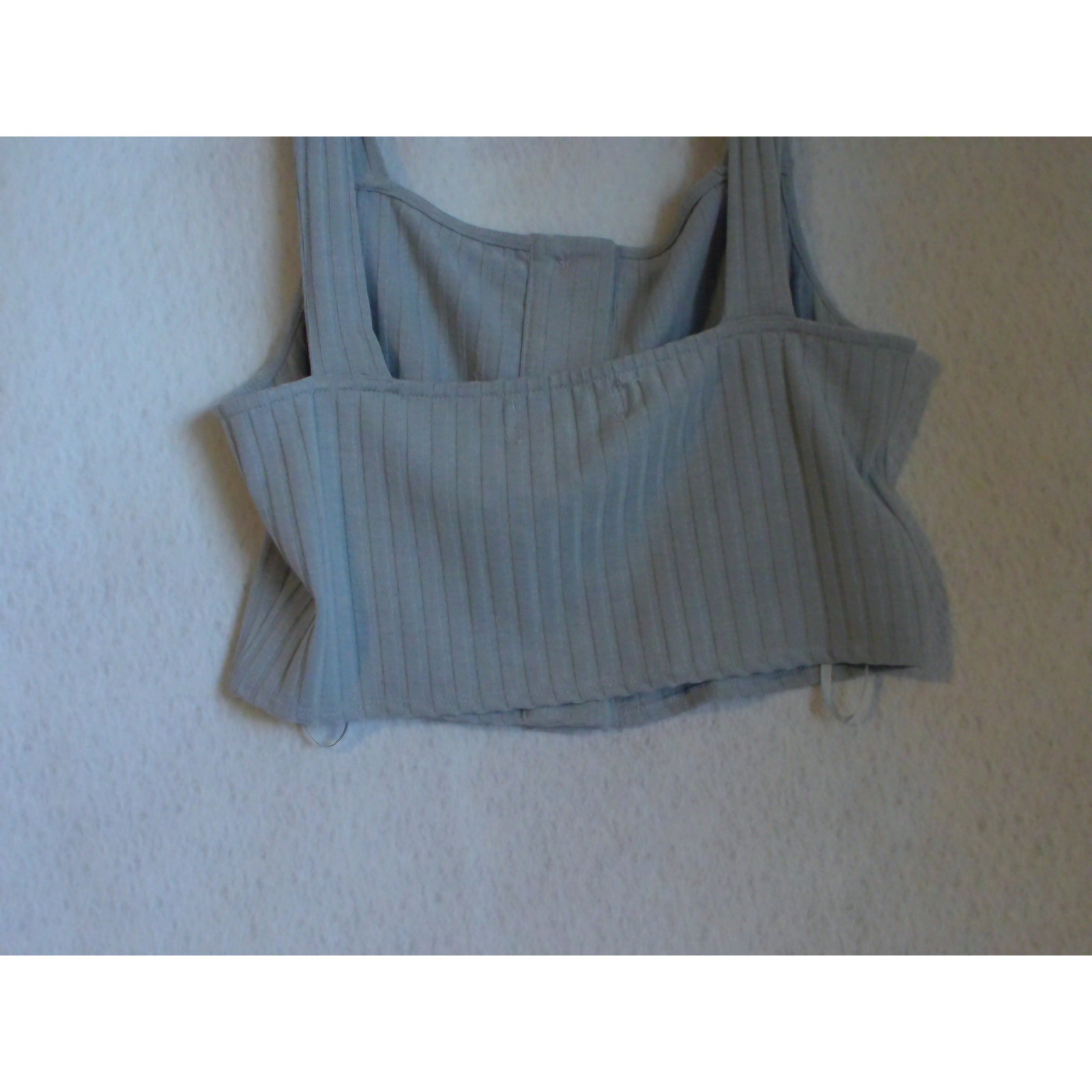 Cage Womens Ribbed Knit Button Front Crop Top Light Blue Sleeveless Tank Large