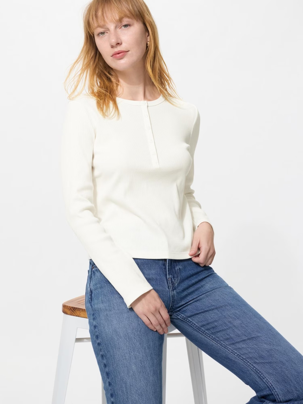 UNIQLO Ribbed Henley Neck T-Shirt XS-3XL Long-Sleeve Fitted Women 487581 NWT
