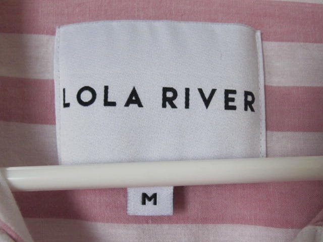 Lola River Shirt Top Women’s MED Red Striped Short Sleeve Button Collar