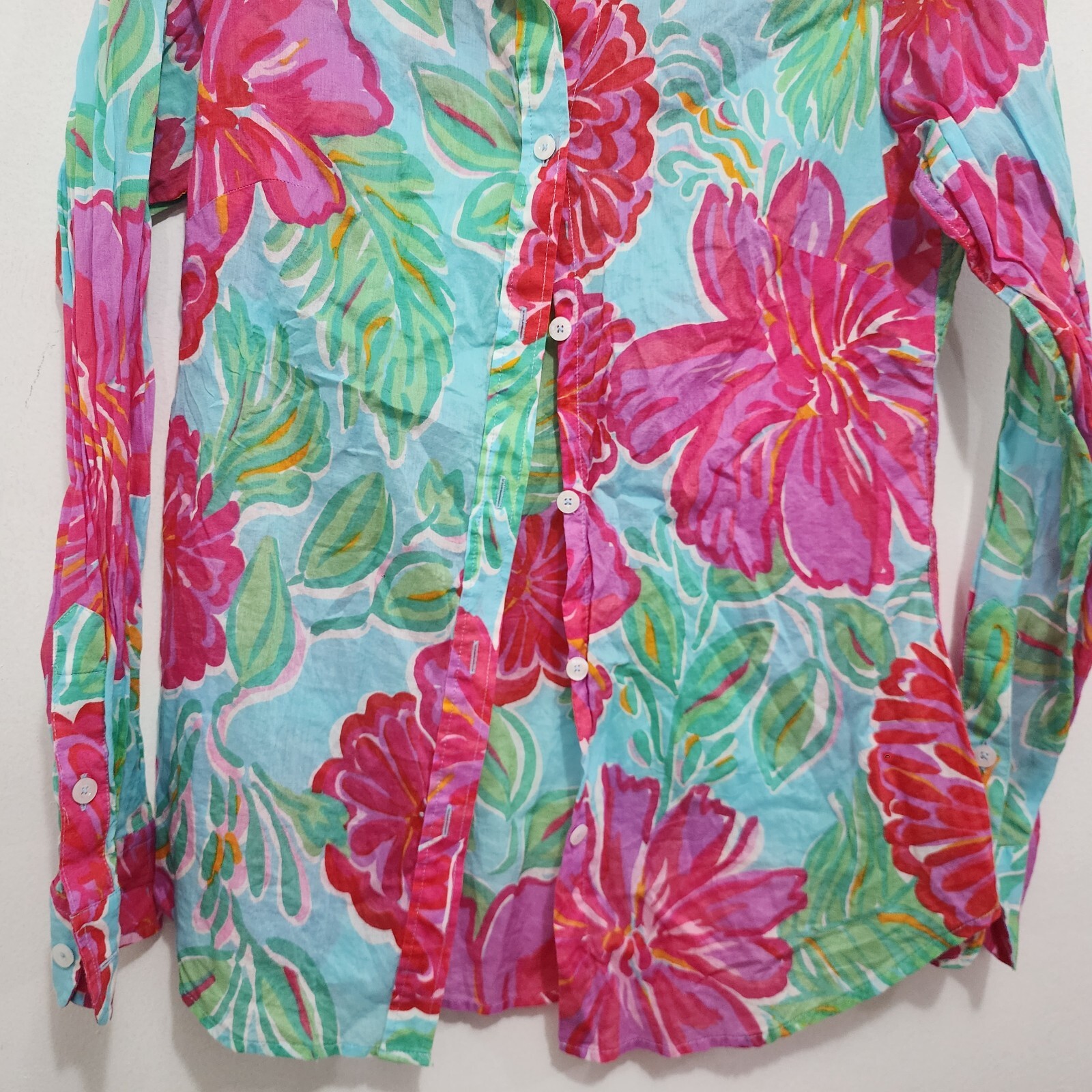 Lilly Pulitzer Button-Front Shirt Shorely Blue Bellina Floral Women’s Size 4