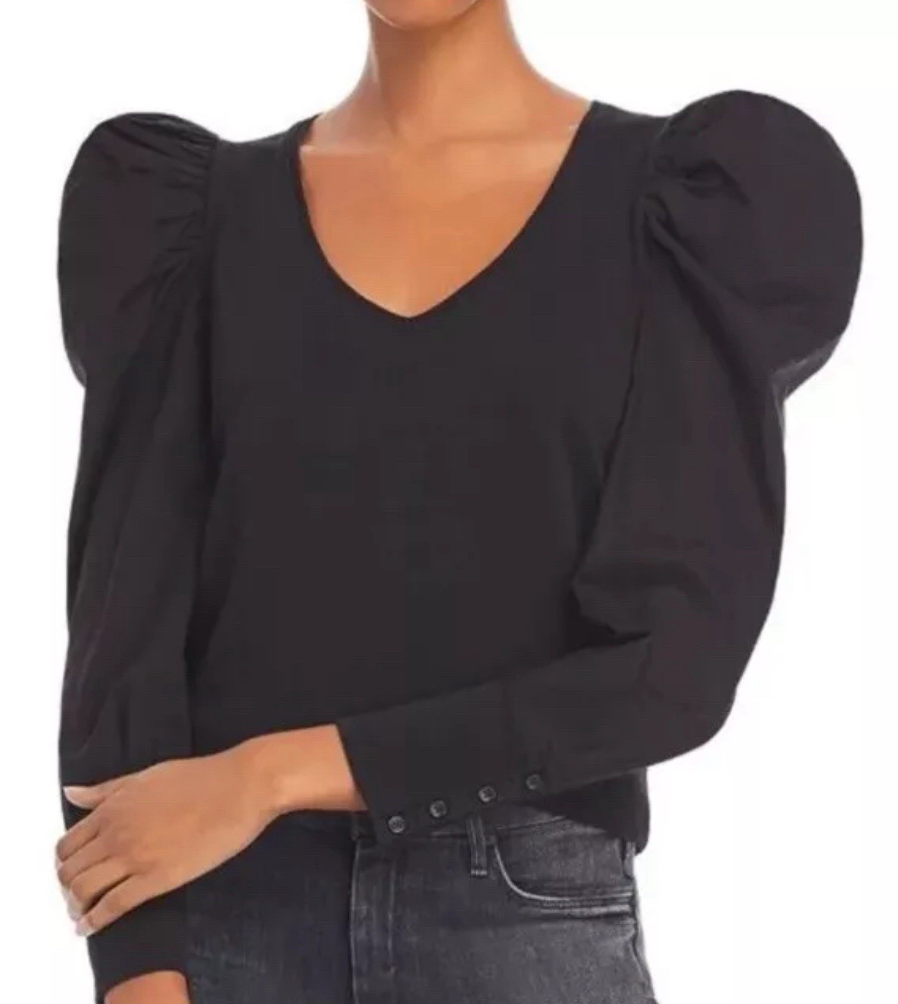 Nation LTD Jenna Cuffed Combo Tee Women’s Size S Jet Black Slub Long Sleeve Peru