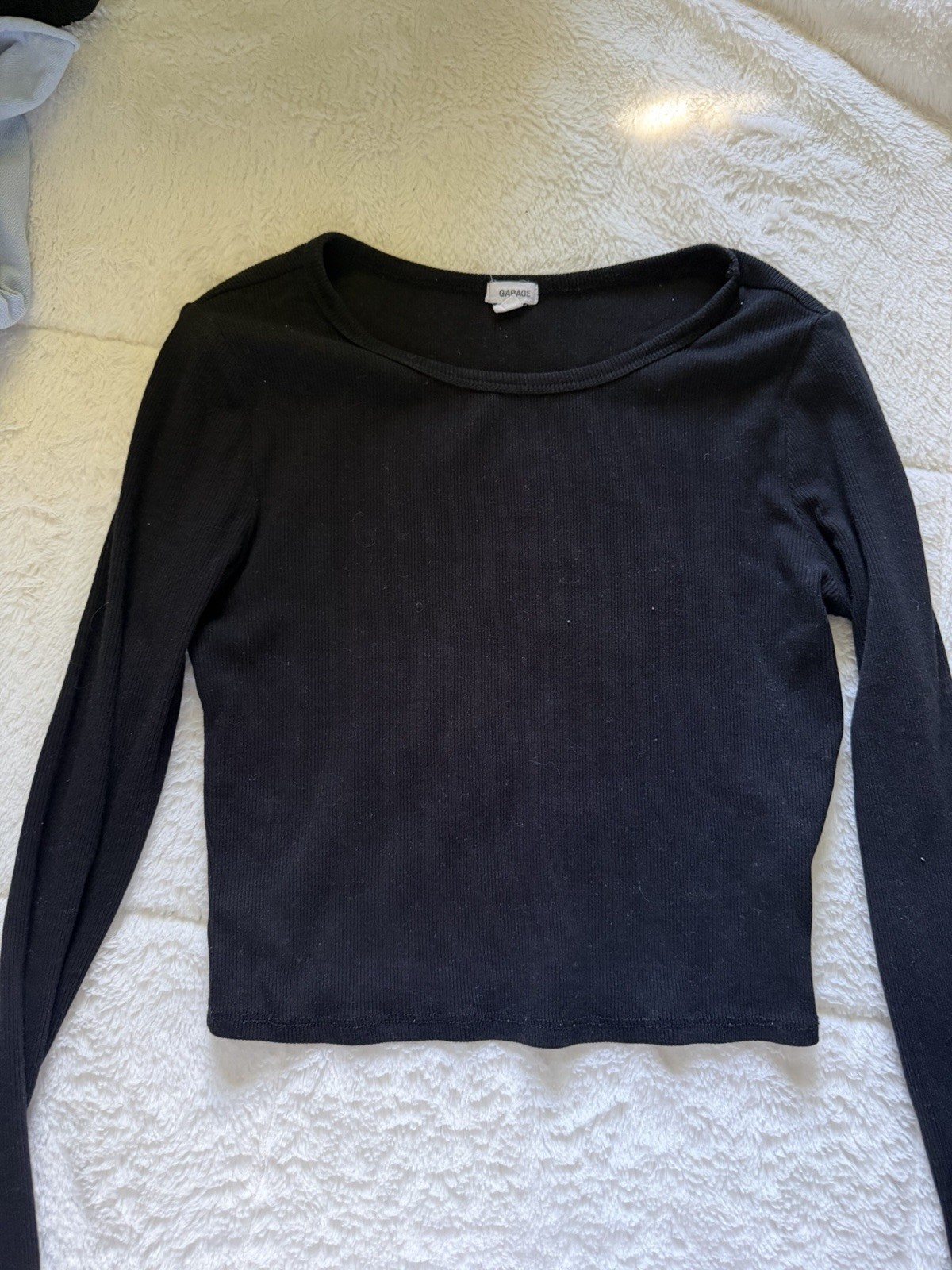 Garage Women’s Black Solid Knit Crew Neck Long Sleeve Pullover Top Size P/S