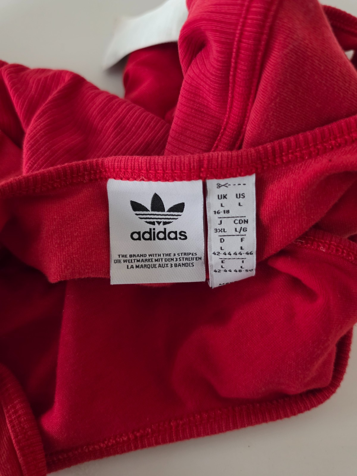 Adidas Originals red crop top / bralette, scoop neckline, embroided logo, size L