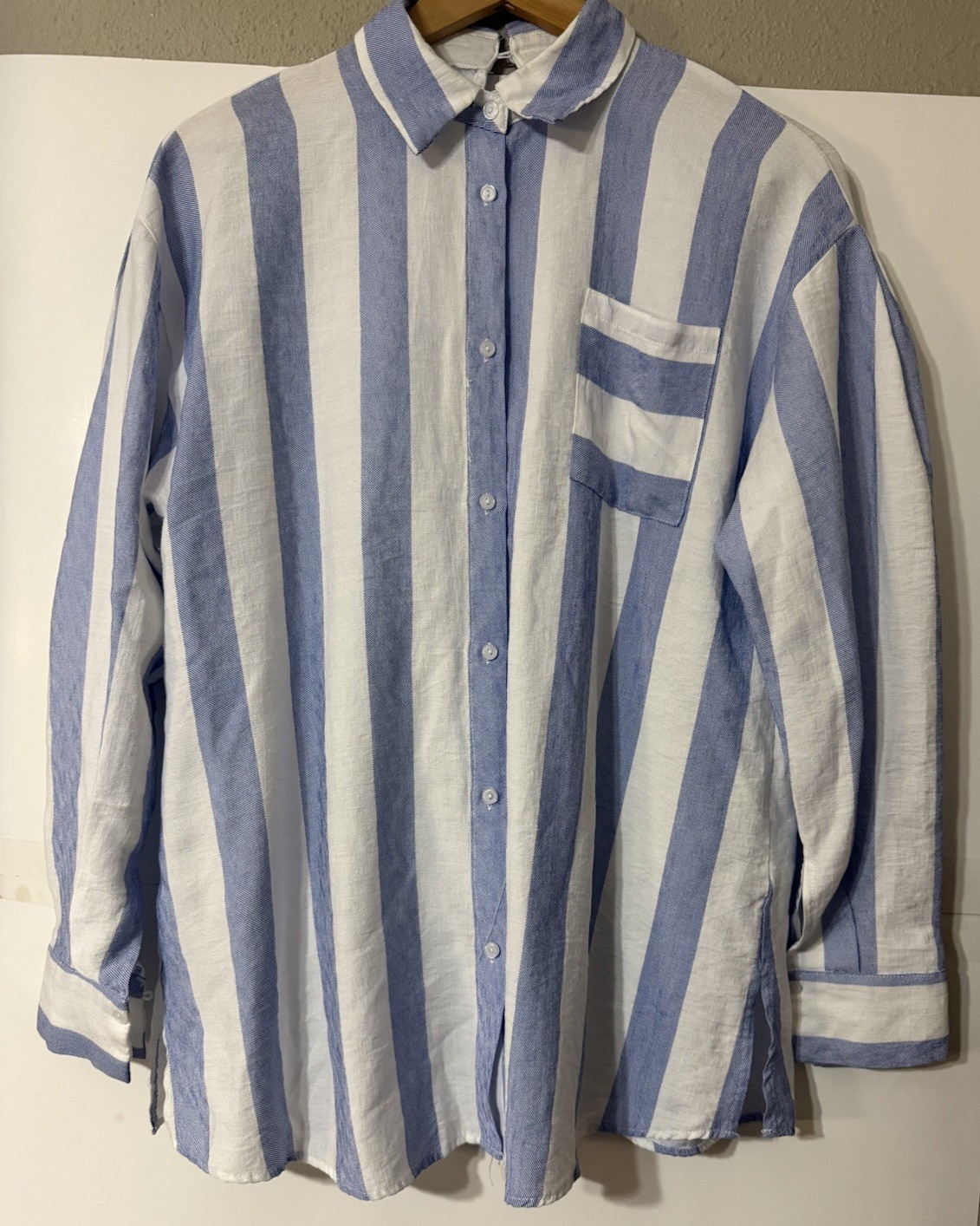 AZEL HAZEL HAZEL Anthropologie Blue /White Stripe Open Tie Back Blouse SZ Large