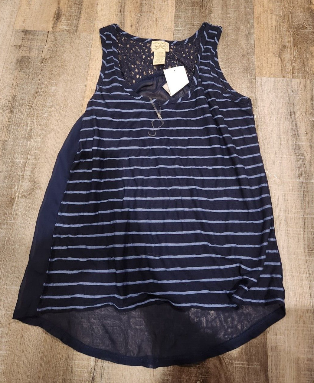 eyelash couture Tank sz xs blouse new nwt blue stripe new nwt chiffon back