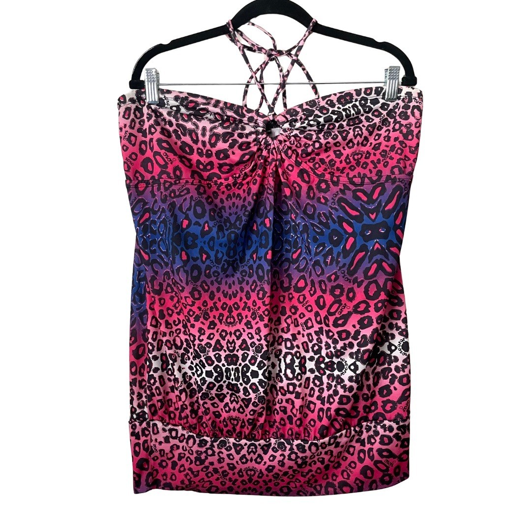 Vintage Y2K XOXO Leopard Animal Print Ombre Halter Top Large Pink Purple Blue