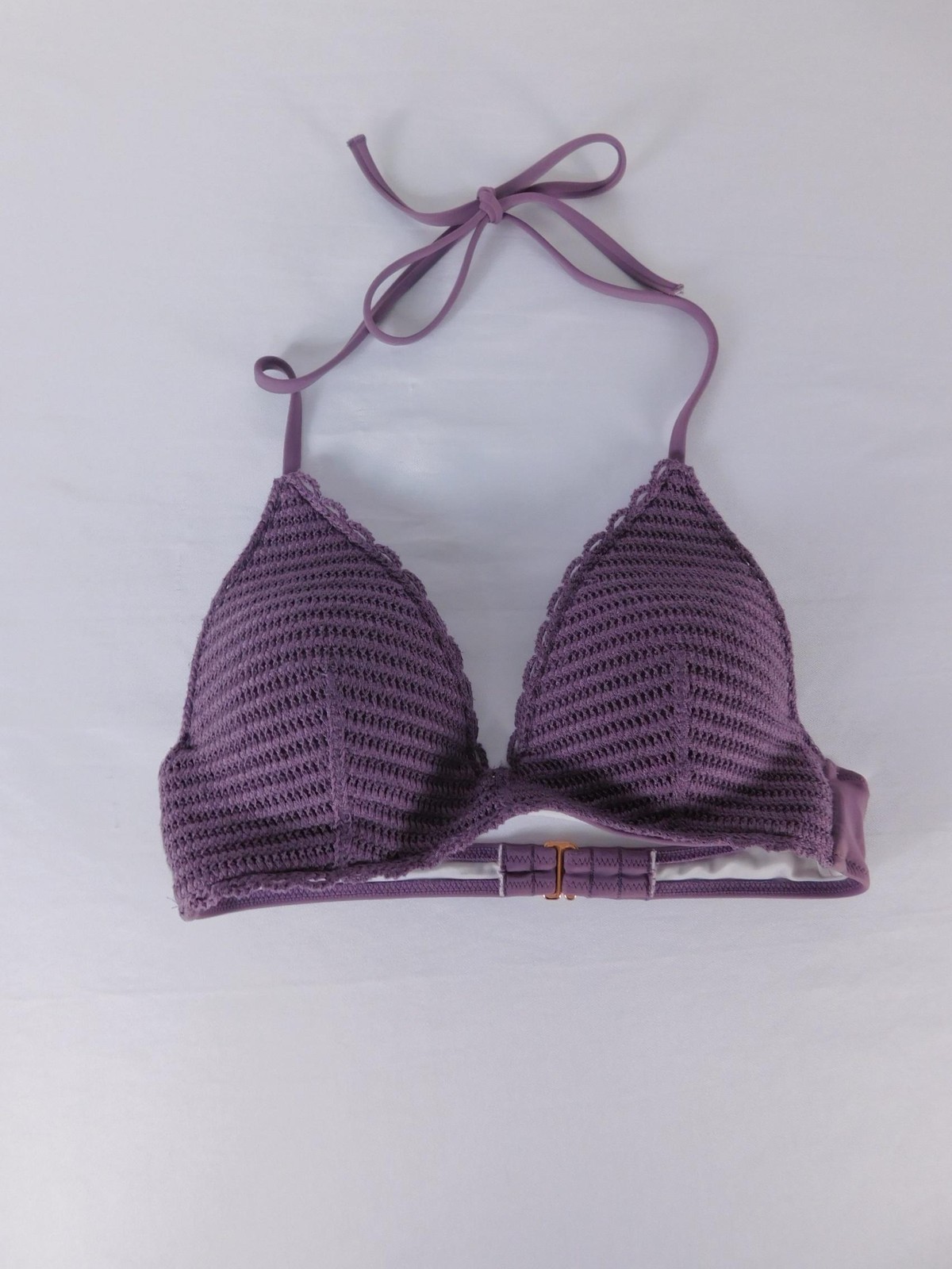 Purple Crochet Halter Tank Womens 32B Padded Lined Adjustable Strap Top