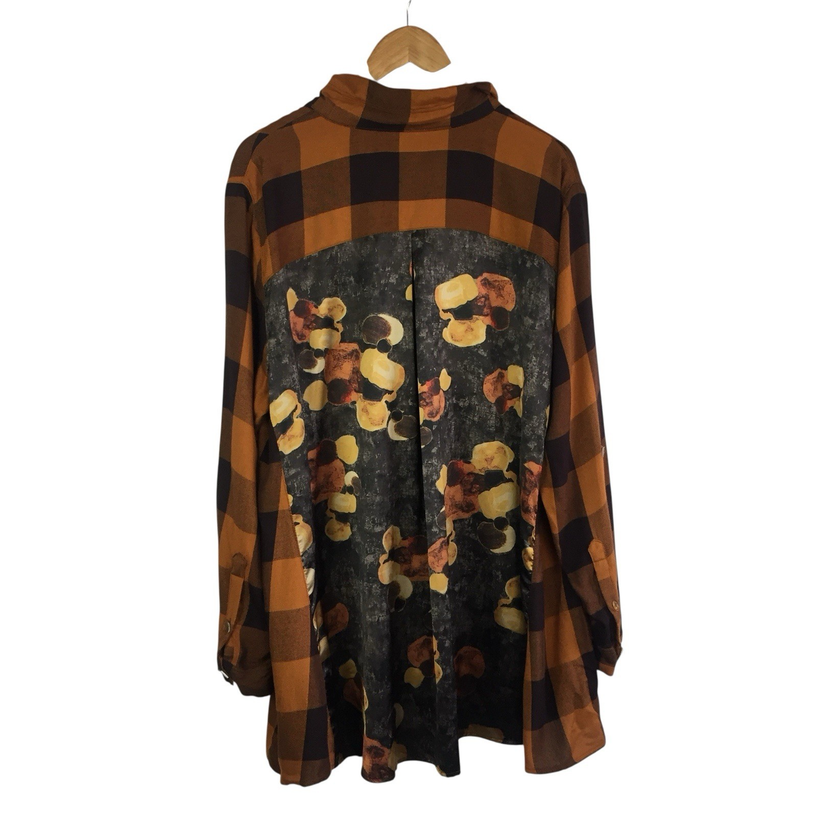 John Mark Tunic Shirt Womens XL Plaid Mixed Print Flare Button Front Wire Collar