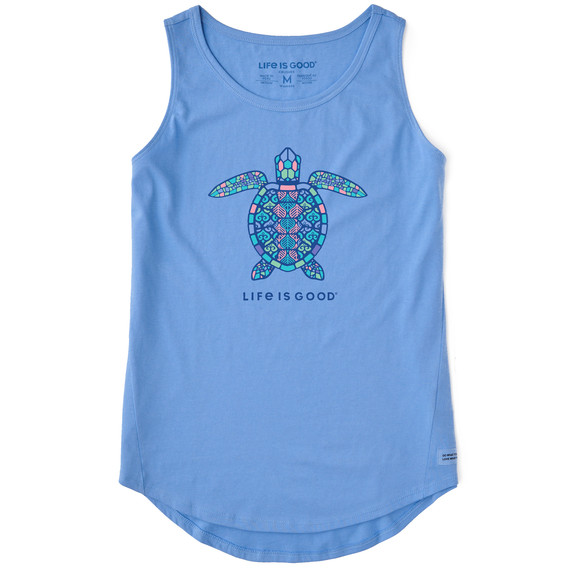 NWT Women’s Life is Good Mandala Turtle Blue Sleeveless High-Low Crusher Tank