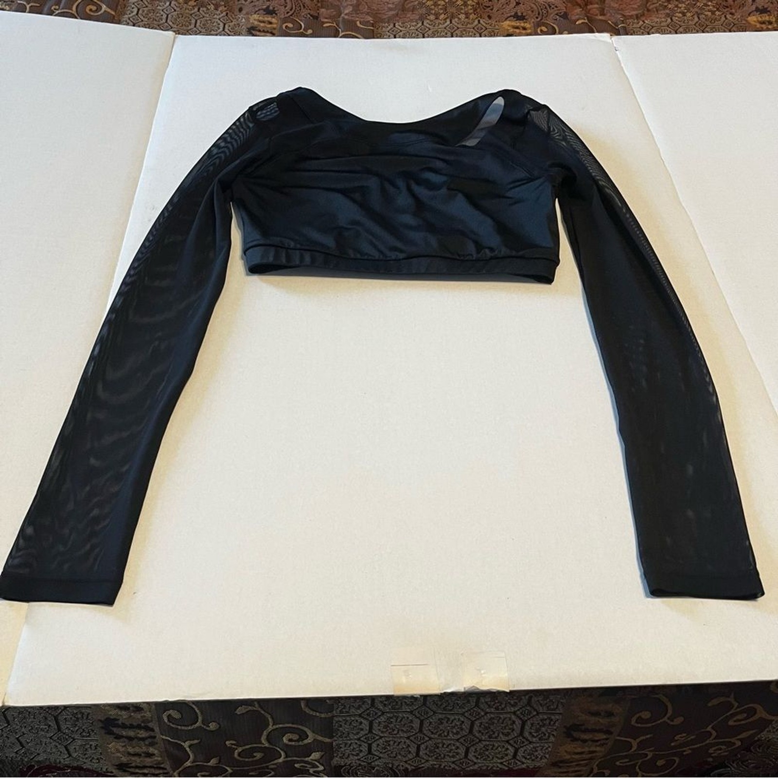 Balera Black Mesh-Sleeve Dance Crop Top Sports Bra Medium