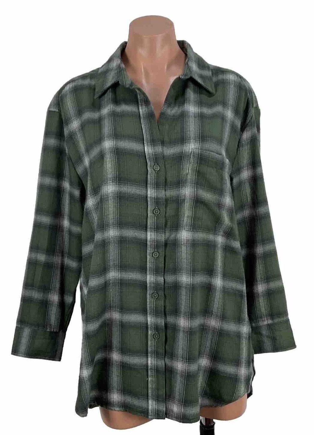 Lola River Issac Button Down Front & Back Olive Green Oversized Plaid Top
