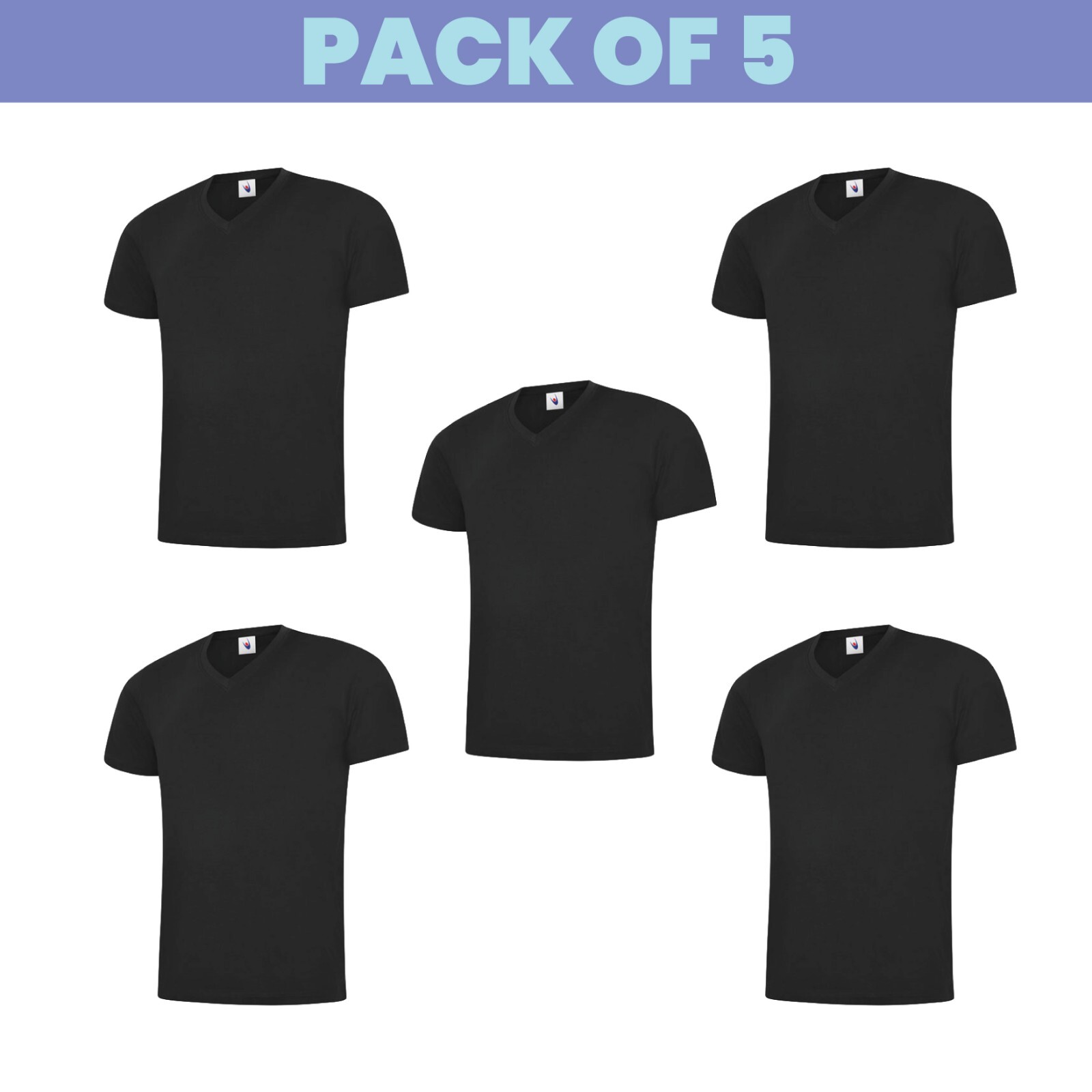 Packs of 5 & 3 Classic V Neck T-shirt Plain Short Sleeve Workwear Unisex UC317