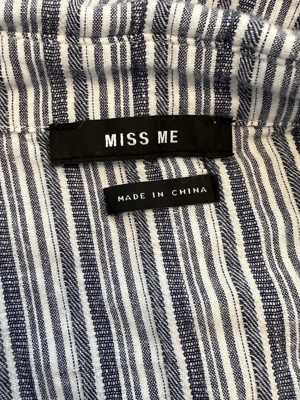 Miss Me Shirt Size L Blue White Striped Pure Cotton Popover Blouse