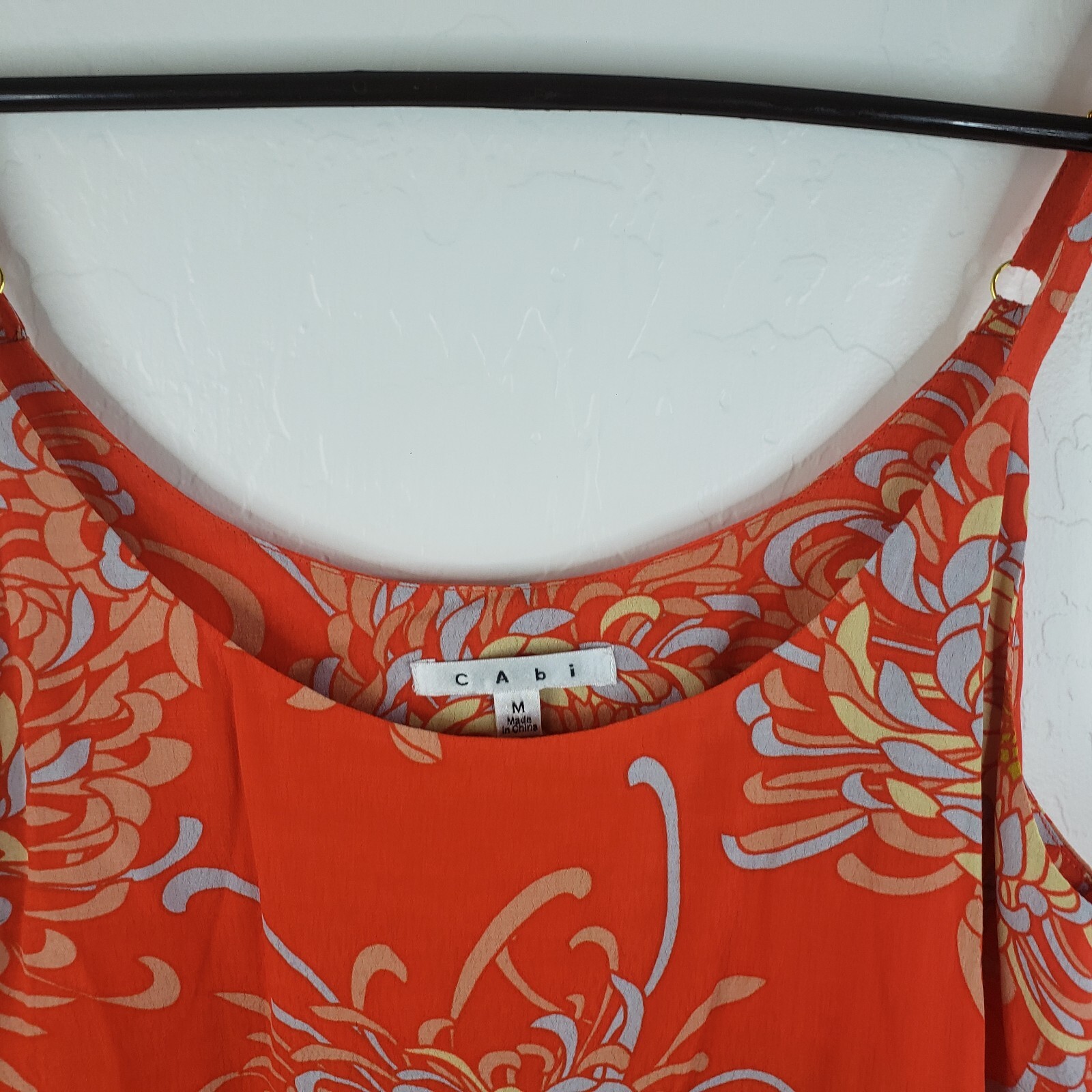 Cabi Blouse Women Medium Orange Floral Sleeveless Adjustable Strap Pullover Top