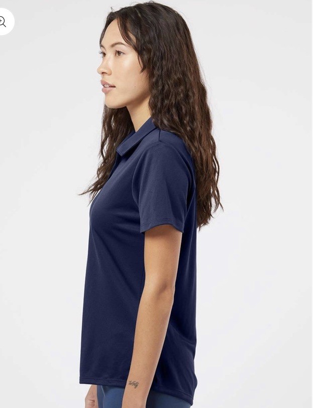 adidas Womens 2XL Regular Blue Solid Logo Collared Short Sleeve Polo Shirt