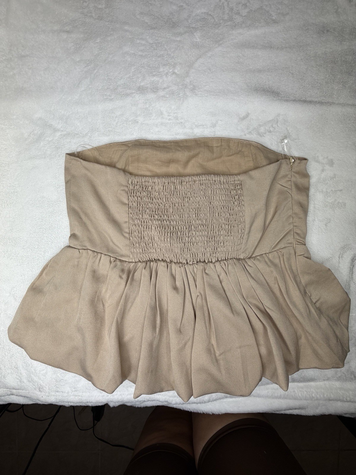 HYFVE Women’s L Regular Beige Solid Strapless Sleeveless Smocked Tube Top